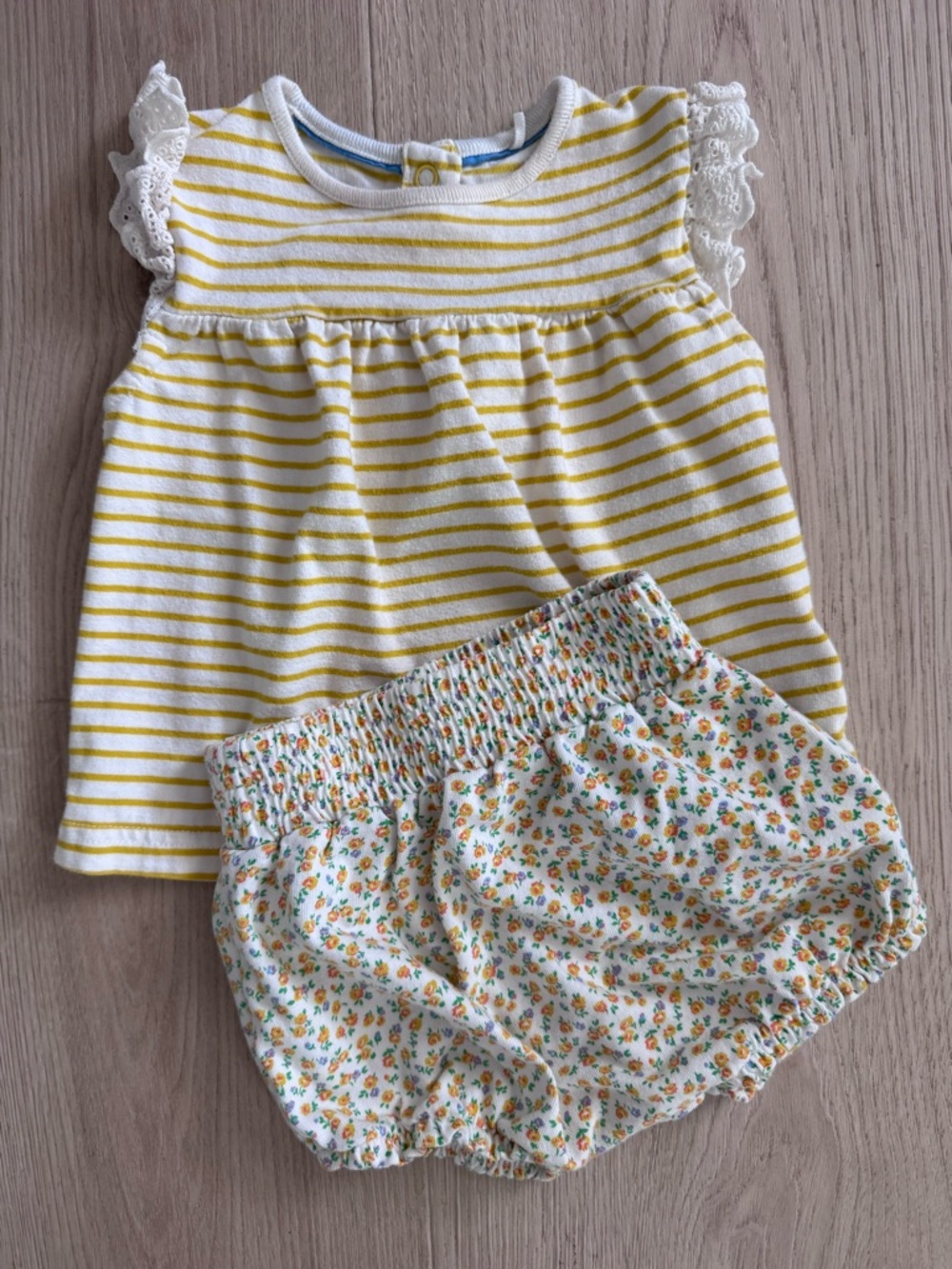 Baby Boden Yellow Stripe Baby Dress & Floral Bloomers Set